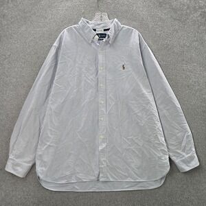 Ralph Lauren Men Button Up Shirt 2XL Blue Striped Logo Embroidered Classic Fit